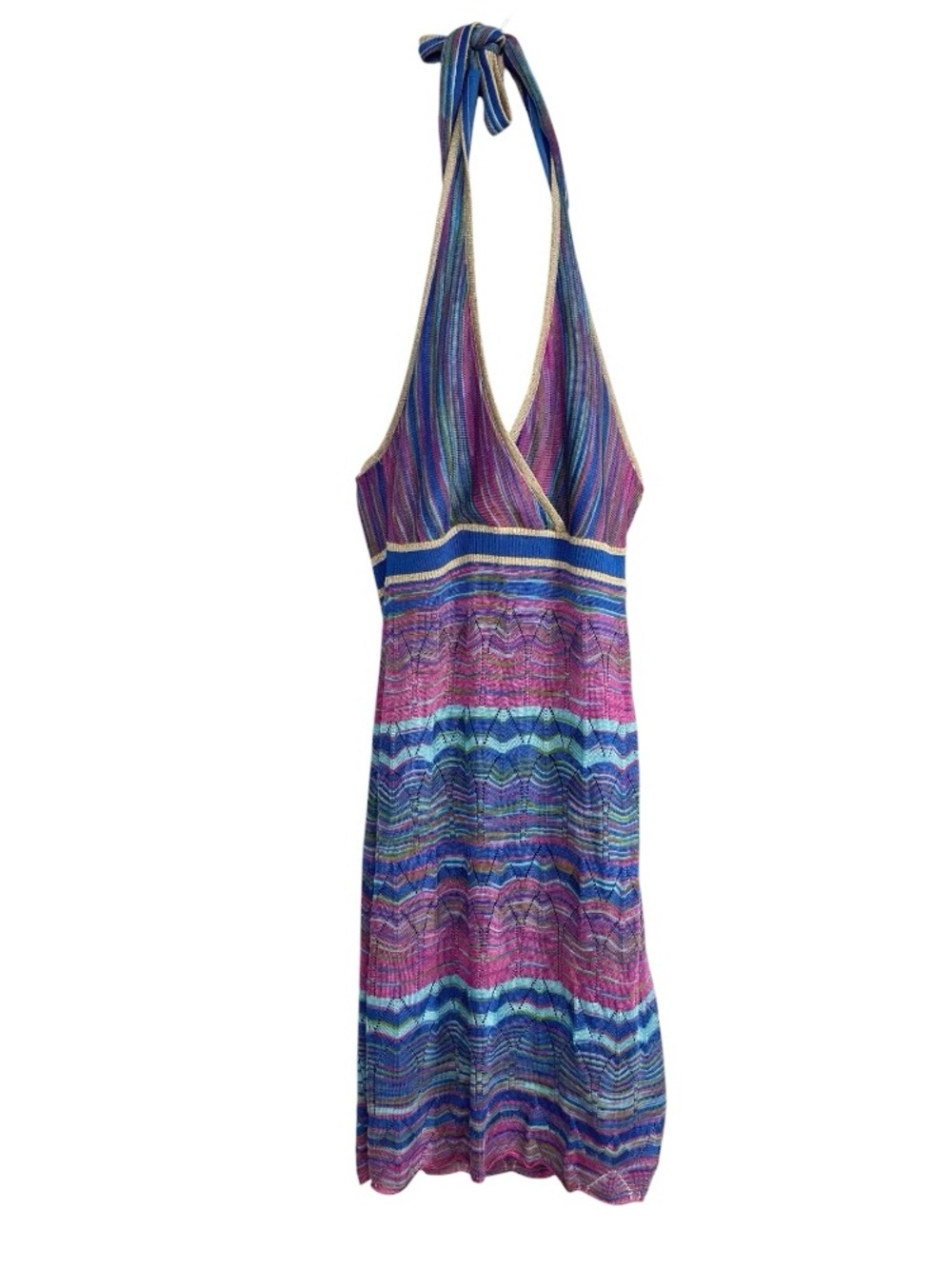 Guess Metallic Striped Halter Sweater Dress Multicolor Knit Y2K Size US Medium